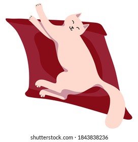 Hand drawn vector illustration. Cute cat and packing gifts. Playing cat. Preparing for the new year and Christmas. Cozy, homely scene.