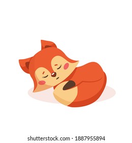 Hand drawn vector illustration of a cute funny fox. Isolated objects on white background. Concept children print. Woodland animal.Cute fox vector cartoon illustration. Cute sleeping fox