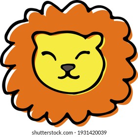 Dibujo manual de la ilustración vectorial de un lindo y sonriente cachorro de león feliz. Objeto aislado, diseño plano. Concepto para niños impresión, ropa, patrón, material de aprendizaje, alfabeto