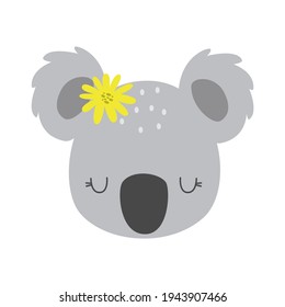 Hand Drawn Vector Illustration Of A Cute Funny Koala Face. Isolated Objects. Scandinavian Style Flat Design. Concept For Children Print.