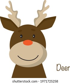 Hand drawn vector illustration of a cute funny deer, lettering quote Deer. Isolated objects. Concept for children print.