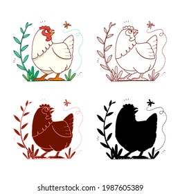 hand drawn vector illustration of cute cartoon chicken character isolated on white background.
