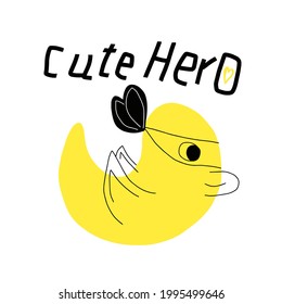 Hand drawn vector illustration of a cute duck superhero, with lettering. Isolated objects on white background. Concept for children print.