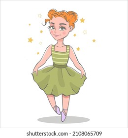 Hand drawn vector  illustration of cute  little ballerina girl.  Pretty cartoon ballet character.
