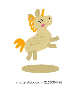 Hand drawn vector illustration cute spotted unicorn. Cartoon style. Design for T-shirt, stickers and print.
