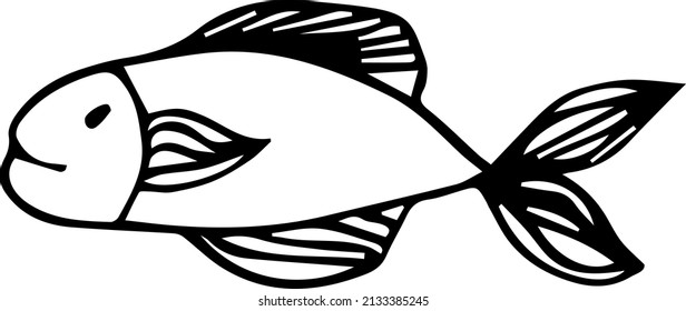 Ilustración vectorial dibujada a mano. Pescado fresco en un fondo blanco. Forma simple al estilo Doodle.