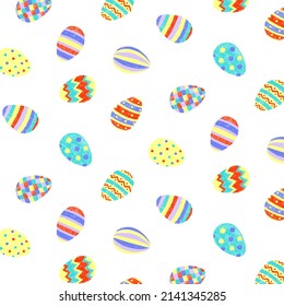 Hand drawn vector illustration of cute colorful easter eggs pattern. Eggs with different texture.