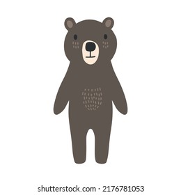 Hand drawn vector illustration of a cute funny bear. Isolated objects on white background. Scandinavian style design. Concept nursery print.