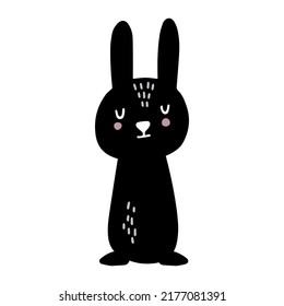 Dibujo manual de la ilustración vectorial de un lindo conejo divertido. Objetos aislados sobre fondo blanco. Diseño de estilo escandinavo. Concepto de estampado infantil.