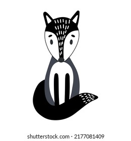 Hand drawn vector illustration of a cute funny fox. Isolated objects on white background. Scandinavian style flat design. Concept children print. Woodland animal.