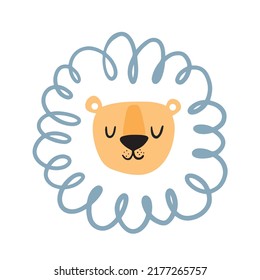 Hand drawn vector illustration of a cute funny lion face. Isolated objects. Scandinavian style flat design. Concept for children print. Vector illustration