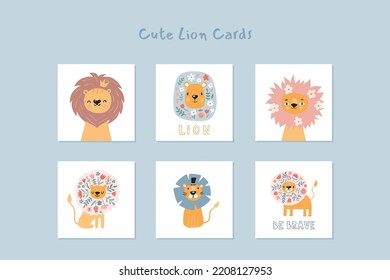 Hand drawn vector illustration of a cute funny lion face. Isolated objects. Scandinavian style flat design. Concept for children print. Vector illustration