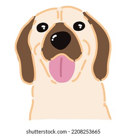 Hand drawn vector illustration of cute happy dog, dog smiling isolated on white background.