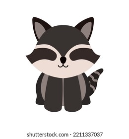 Hand drawn vector illustration of a cute funny little raccoon wild animal. Isolated objects. No face style flat design. Concept for children print
