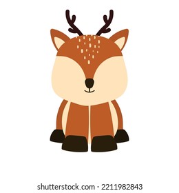 Hand drawn vector illustration of a cute funny little deer wild animal. Isolated objects. No face style flat design. Concept for children print