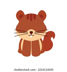 Dibujo a mano de una ilustración vectorial de un pequeño y lindo animal de muñeca de ardilla. Objetos aislados. No hay diseño plano de estilo facial. Concepto de impresión infantil