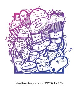 hand drawn vector illustration cute cartoon fast food.