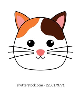 Handgezeichnete Vektorgrafik des Kopfcharakters einer süßen, lustigen Katze. Isolierte Objekte. Konzept für Kinder drucken