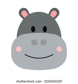 Hand drawn vector illustration of a cute funny hippopotamus head character. Isolated objects. Concept for children print