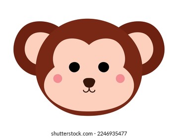 Hand drawn vector illustration of a cute funny monkey head character. Isolated objects. Concept for children print