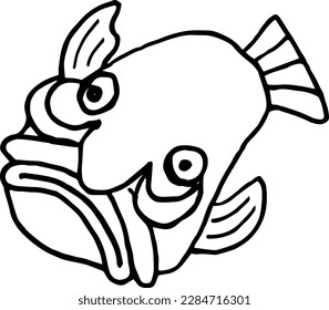 Hand drawn vector illustration. Cute fish on a white background. Simple form in Doodle style.