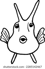 Hand drawn vector illustration. Cute fish on a white background. Simple form in Doodle style.