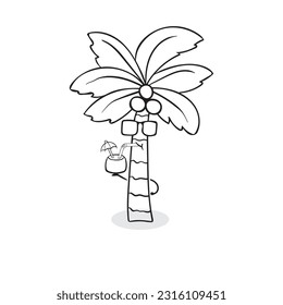 Hand drawn vector illustration cute coconut tree Cartoon Mascot Character Vector illustration color children cartoon clipart by wordspotrayal