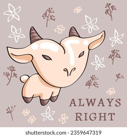 Ilustración vectorial dibujada a mano de una cabra linda. Objetos aislados sobre fondo pastel.