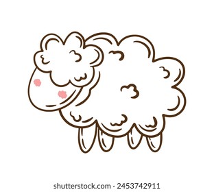 Ilustración vectorial dibujada a mano de un lindo animalito de granja de ovejas en Line Art Drawing. Objetos aislados. Sin diseño plano de estilo de cara. Concepto para niños imprimir Elemento Decoración