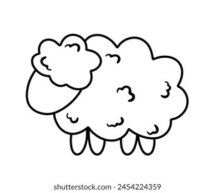 Hand drawn vector illustration of a cute sheep lamb farm animal in Black Line Art Drawing. Isolated objects. No face style flat design. Concept for children coloring page print