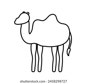 Handgezeichnete Vektorillustration eines süßen Kamels im Osten und Wüstentier in Black Line Art Drawing. Isolierte Objekte. Kein flaches Design im Gesichtsstil. Konzept für Kinder Malvorlagen Drucken