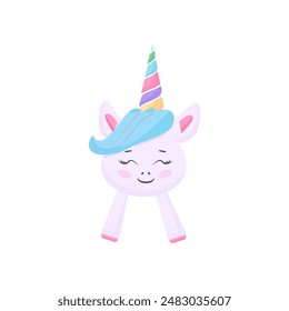 Hand drawn vector illustration of a cute funny unicorn, decoration with hearts, stars. Isolated objects on white background. Flat style design. Concept for children print.