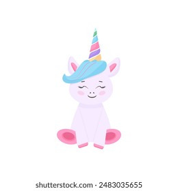 Hand drawn vector illustration of a cute funny unicorn, decoration with hearts, stars. Isolated objects on white background. Flat style design. Concept for children print.