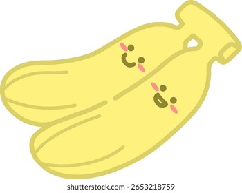 Hand drawn vector illustration of cute smiling banana with pink cheeks