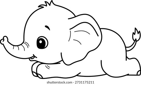 Hand Drawn Vector Illustration of a Cute Cartoon Baby Elephant Outline for Kids Coloring Book and Educational Materials