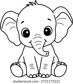 Hand Drawn Vector Illustration of a Cute Cartoon Baby Elephant Outline for Kids Coloring Book and Educational Materials