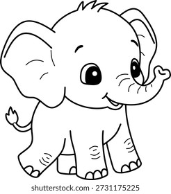 Handgezeichnete Vektorgrafik eines süßen Cartoon Baby Elefant Umriss für Kinder Malbuch und Lehrmaterialien