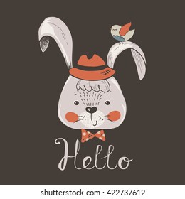 Hand drawn vector illustration of cute rabbit