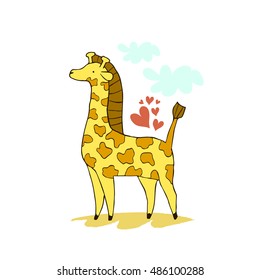 Hand drawn vector illustration of cute giraffe. Can be used for kid's or baby's shirt design, fashion graphic, fashion print design, t-shirt and kids wear.