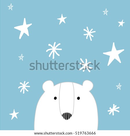 Hand drawn vector Illustration of cute white bear under the snow. Winter card