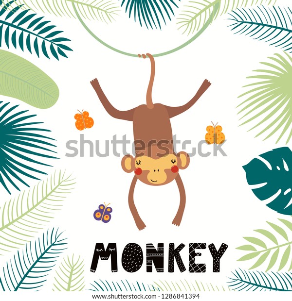 Hand Drawn Vector Illustration Cute Monkey Stock Vector (Royalty Free ...