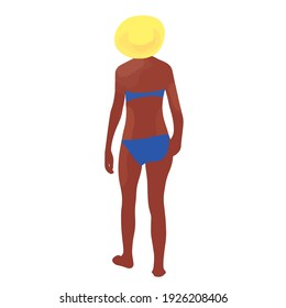 Hand drawn vector illustration of dark-skinned girl in a bathing suit and hat simple design