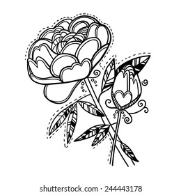 Hand drawn vector illustration. Decorative flower. Line art