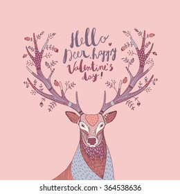 hand drawn vector illustration with a deer and text 