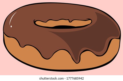 Ilustración vectorial dibujada a mano de un delicioso donut con chocolate