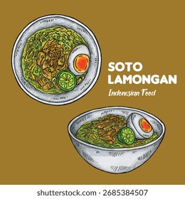 Projeto desenhado à mão ilustração vetorial de Soto Lamongan Manakan Indonesia