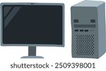 Hand drawn vector illustration of desktop computer with screen isolated on white background. IT technology, work from home, business connection concept. Vector object, icon clipart, flat design