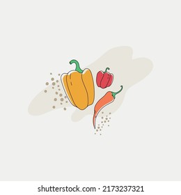 Hand drawn vector illustration. Different types of peppers on a white background. Drawing for a poster, signboard, banner.
