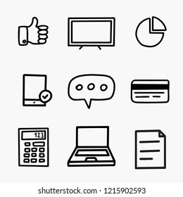 Hand drawn vector illustration of digital marketing brainstorming doodles elements on business communication and social media theme.