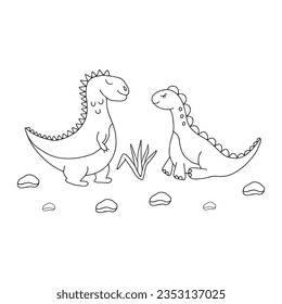 Hand drawn vector illustration of dinosaur, in doodle style. Isolated on white background